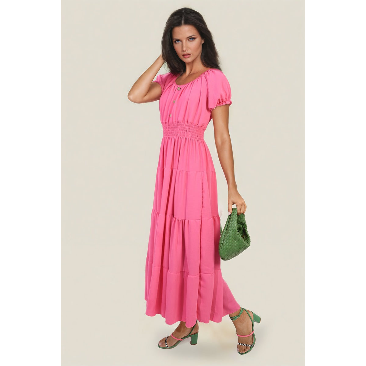 Smocked Waist Tiered Midi Dress
