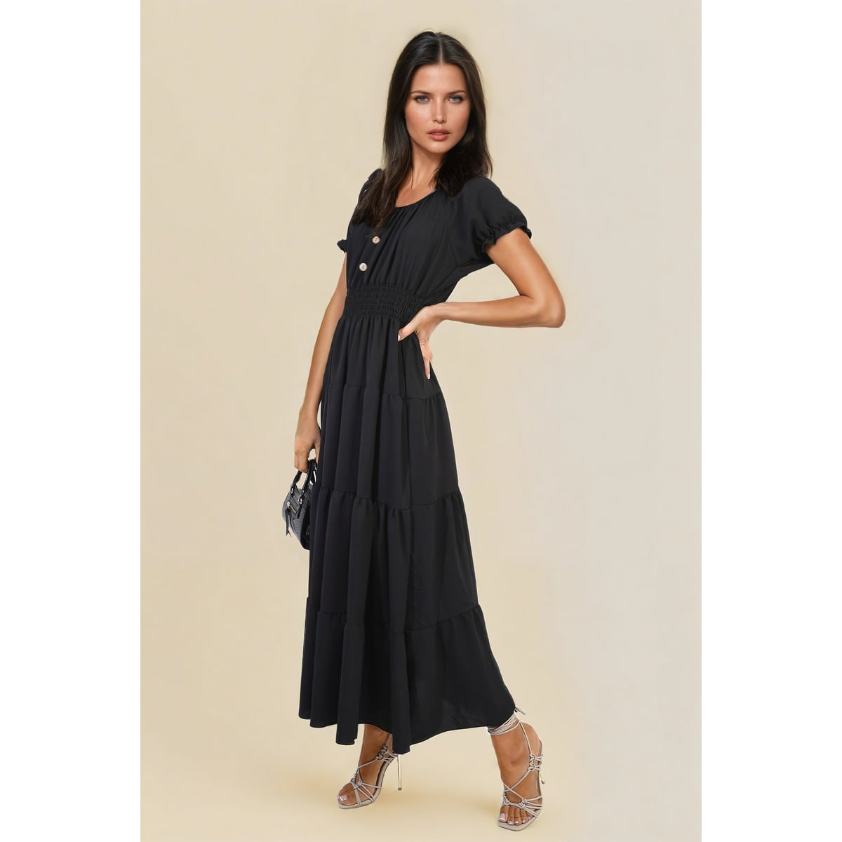 Smocked Waist Tiered Midi Dress