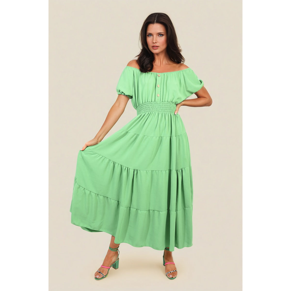 Smocked Waist Tiered Midi Dress