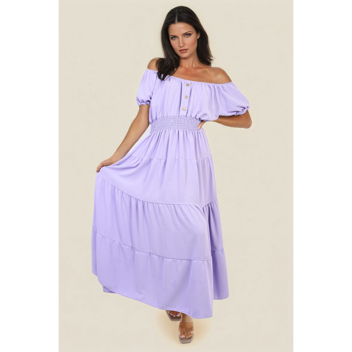 Smocked Waist Tiered Midi Dress