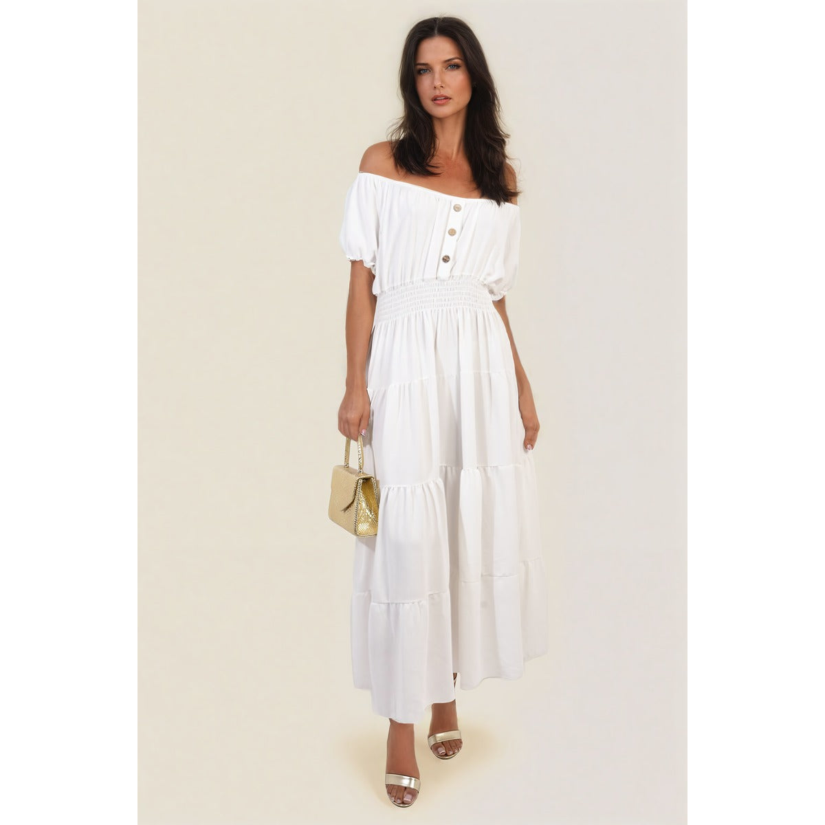 Smocked Waist Tiered Midi Dress