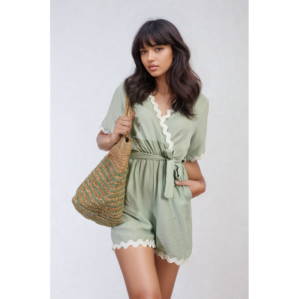 Scalloped Trim Wrap Over Playsuit