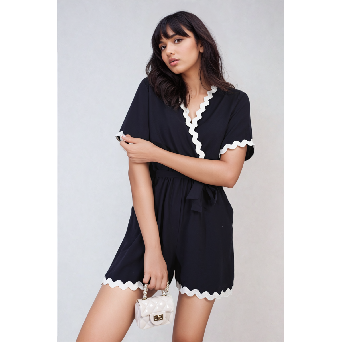 Scalloped Trim Wrap Over Playsuit