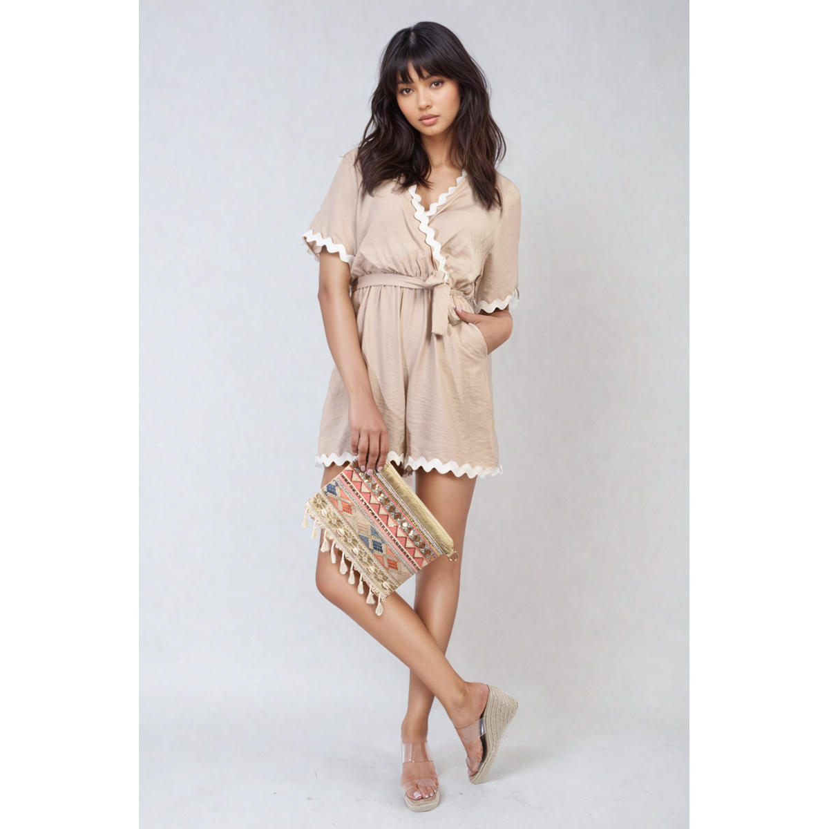 Scalloped Trim Wrap Over Playsuit