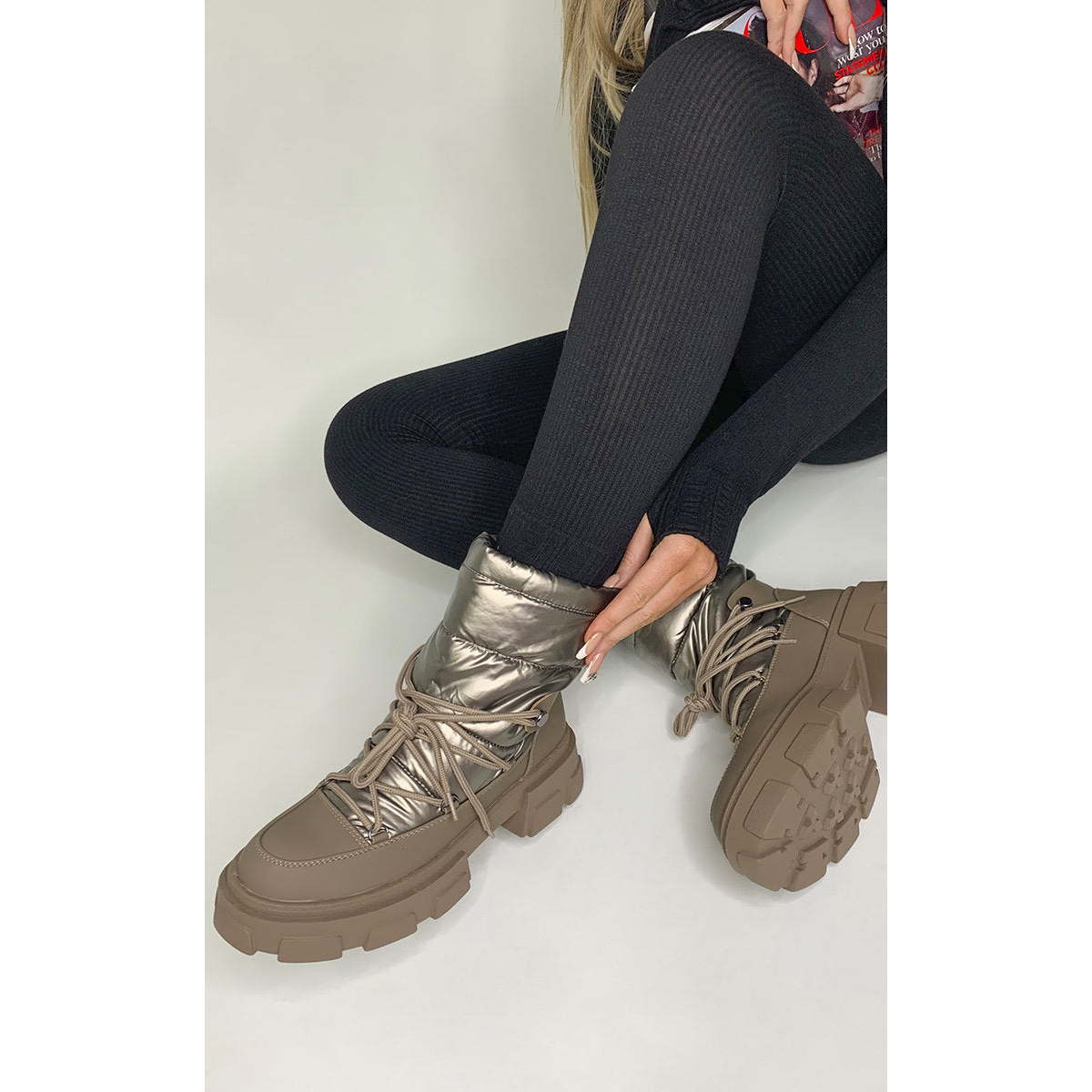 Padded Lace Up Chunky Sole Snow Boots