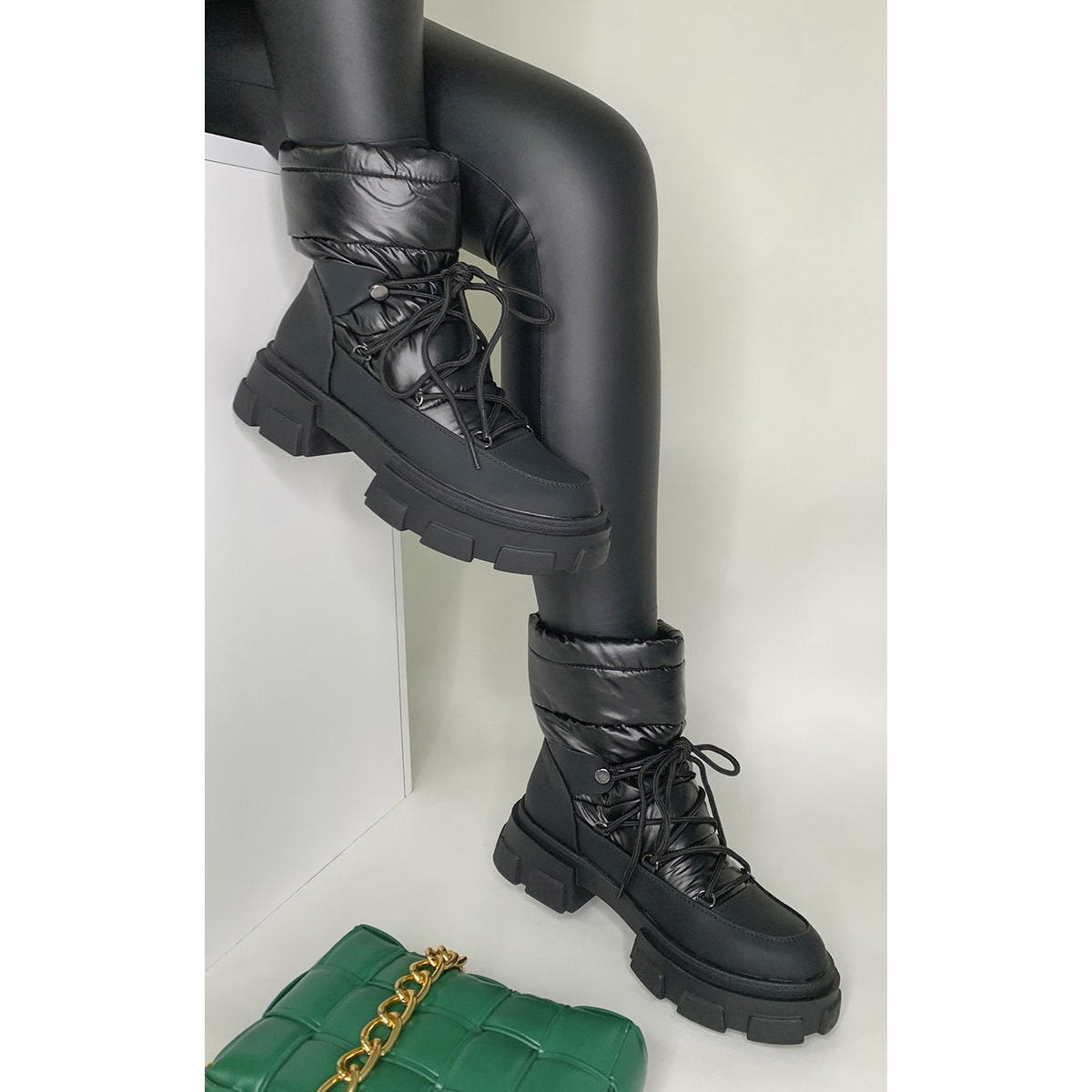 Padded Lace Up Chunky Sole Snow Boots