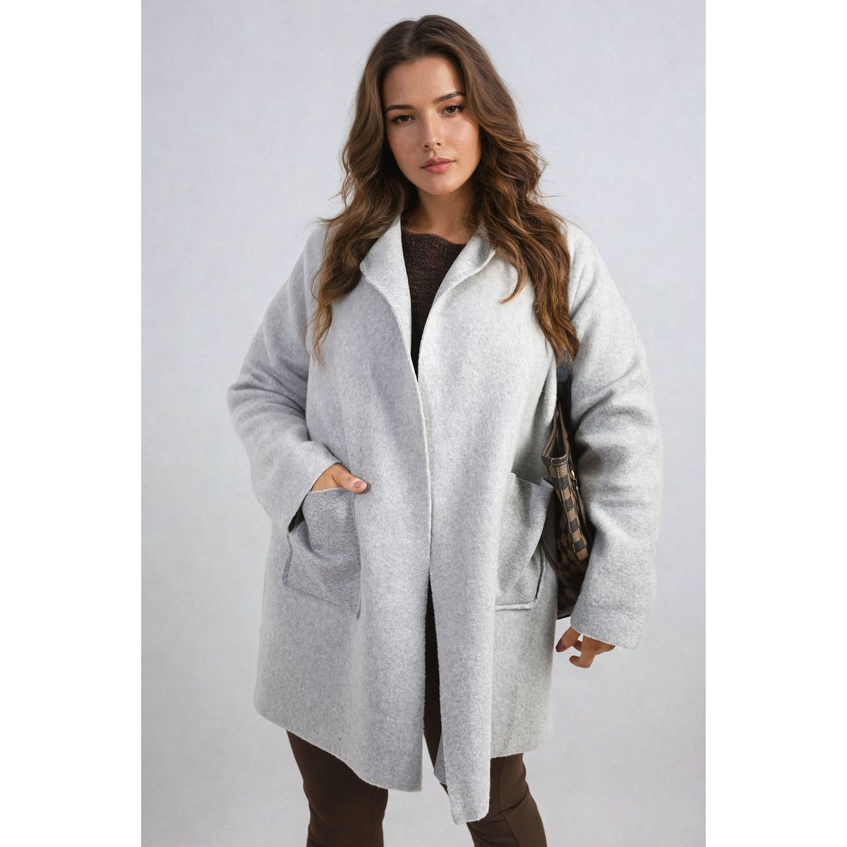 Open Front Folded Sleeve Jacket with Pockets