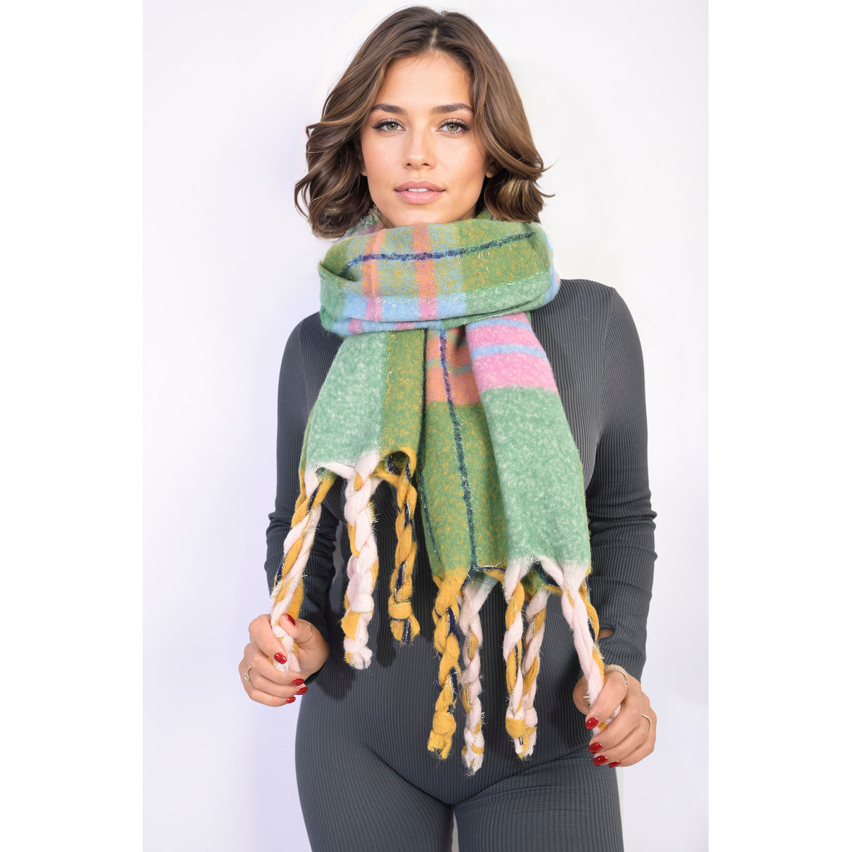Long Chunky Scarf with Thick Twist Braid Tassel