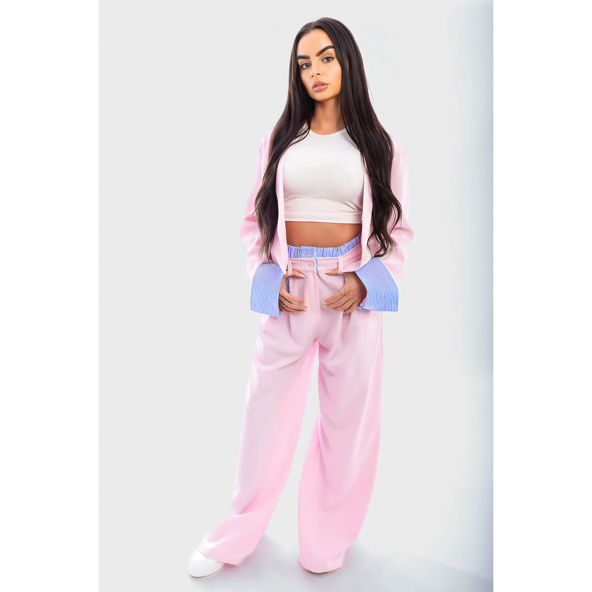 Long Sleeve Cropped Blazer Top And Straight Leg Trouser Co-ord Set
