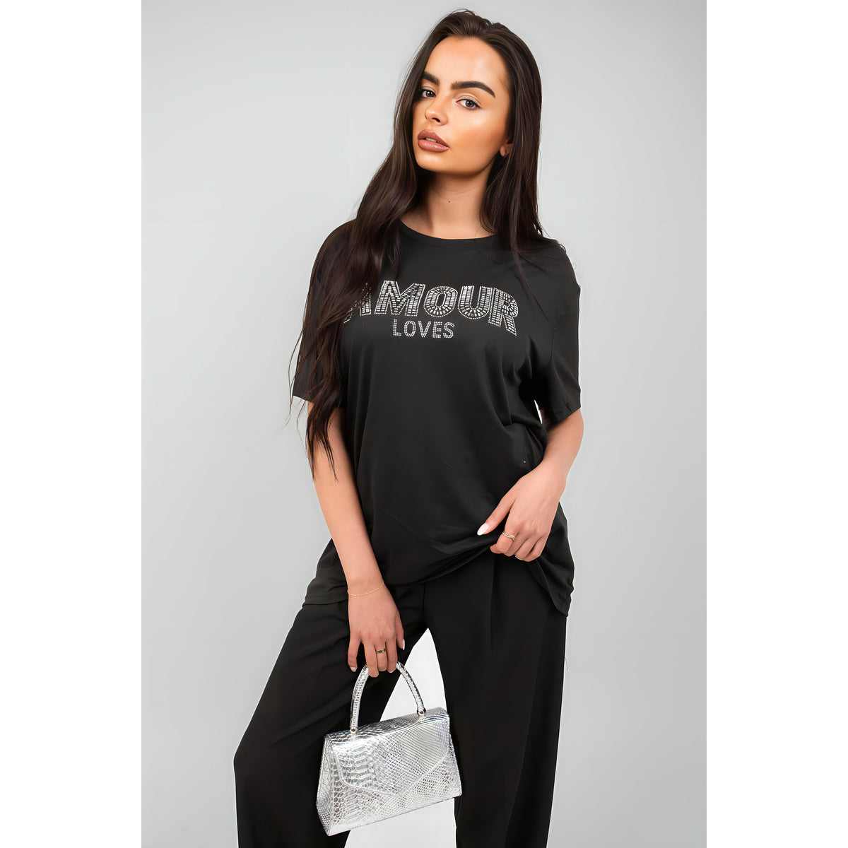Amour Embellished Print Round Neck Top