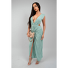 Ruched Backless V Slit Women Bodycon Maxi Dress