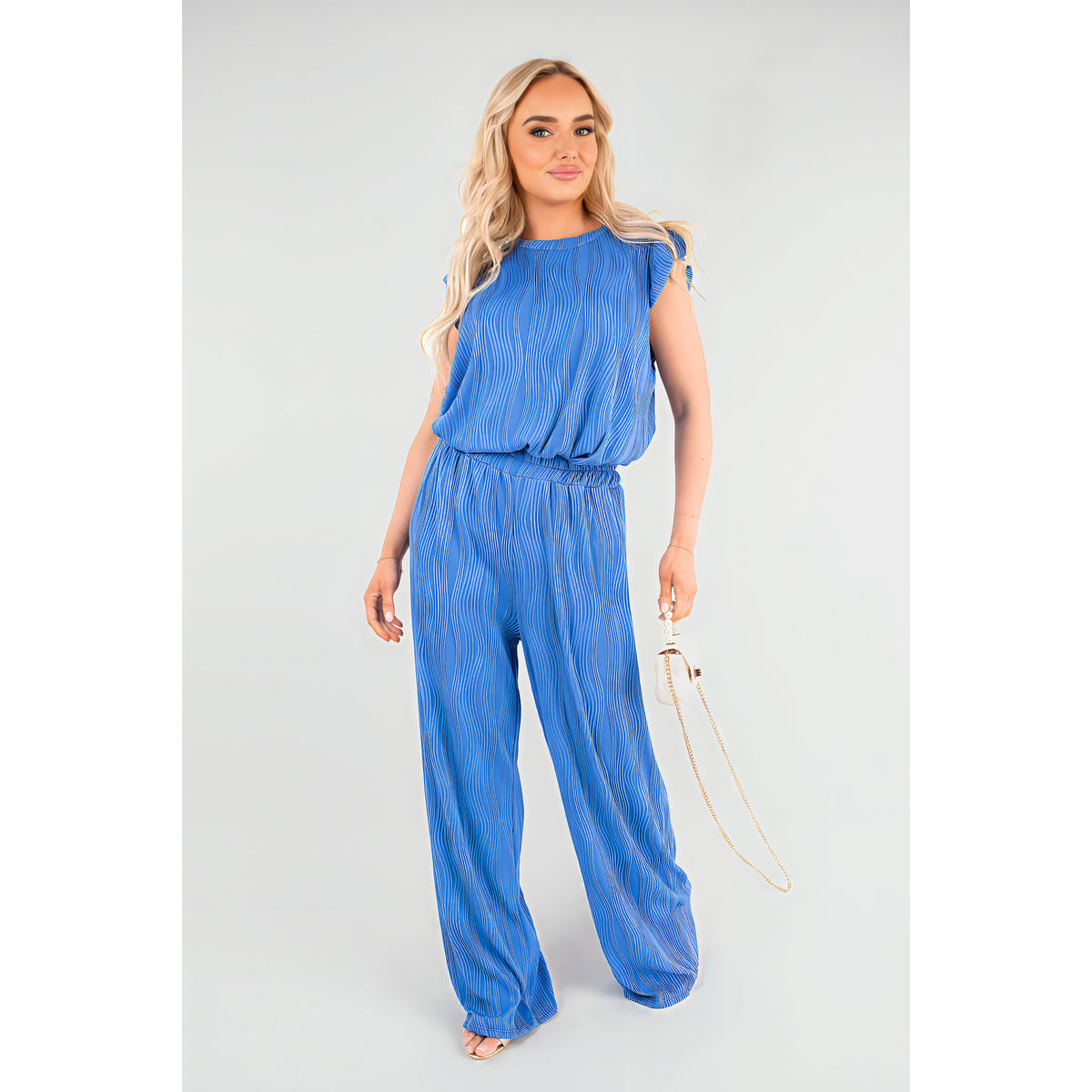 Textured Frill Sleeve Top & Wide Leg Trouser Co-ord Set