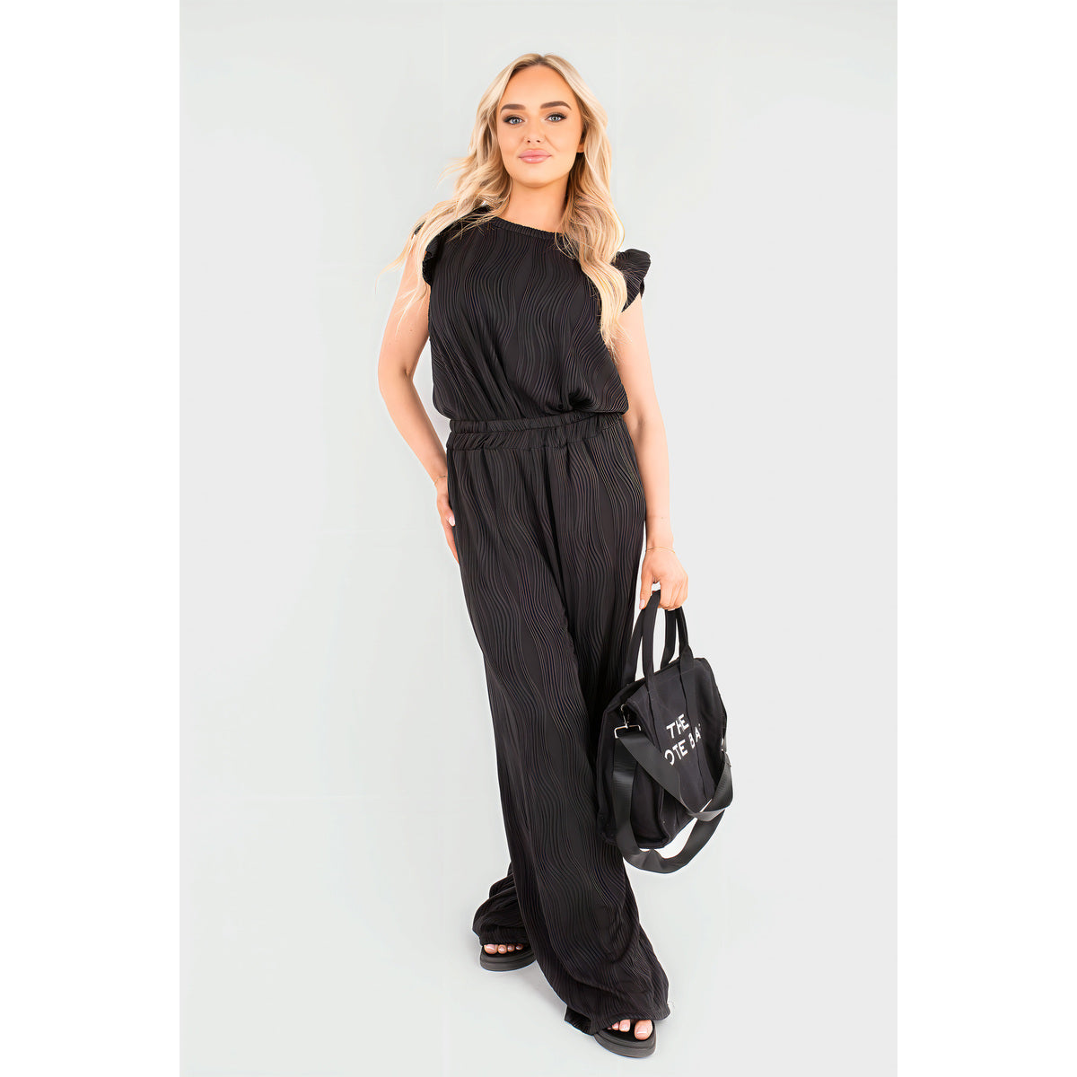 Textured Frill Sleeve Top & Wide Leg Trouser Co-ord Set