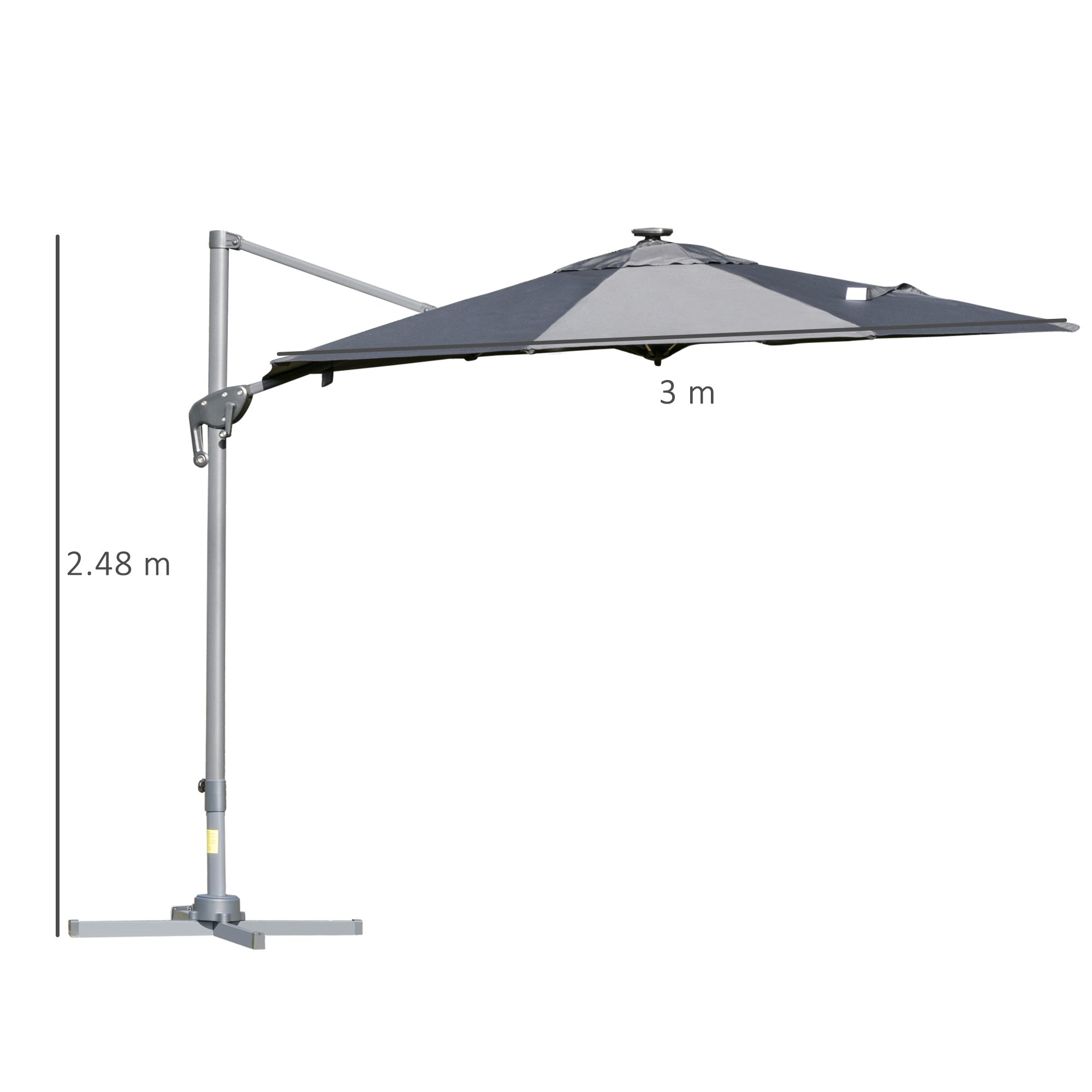 Outsunny 3m Solar LED Cantilever Parasol - Adjustable Garden Umbrella