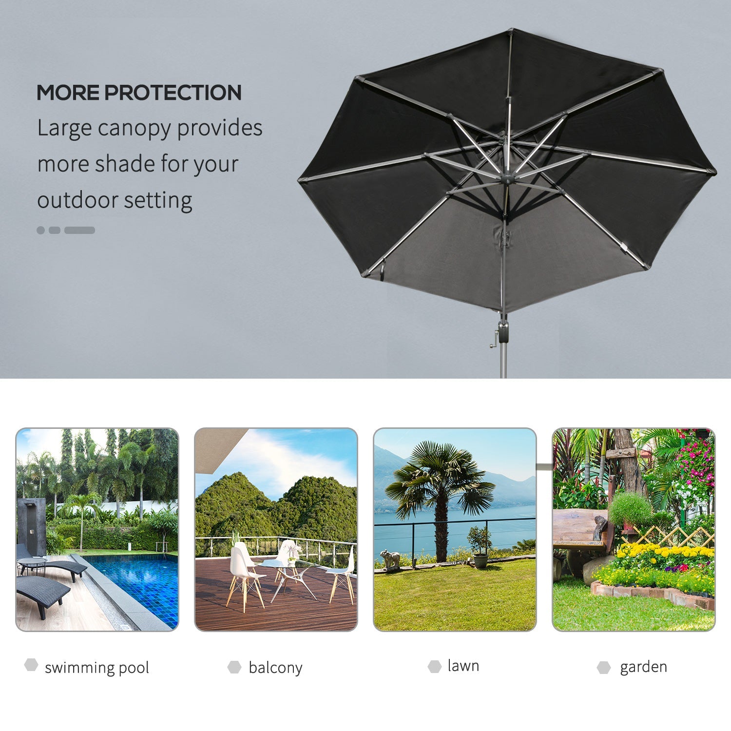 Outsunny 3m Solar LED Cantilever Parasol - Adjustable Garden Umbrella