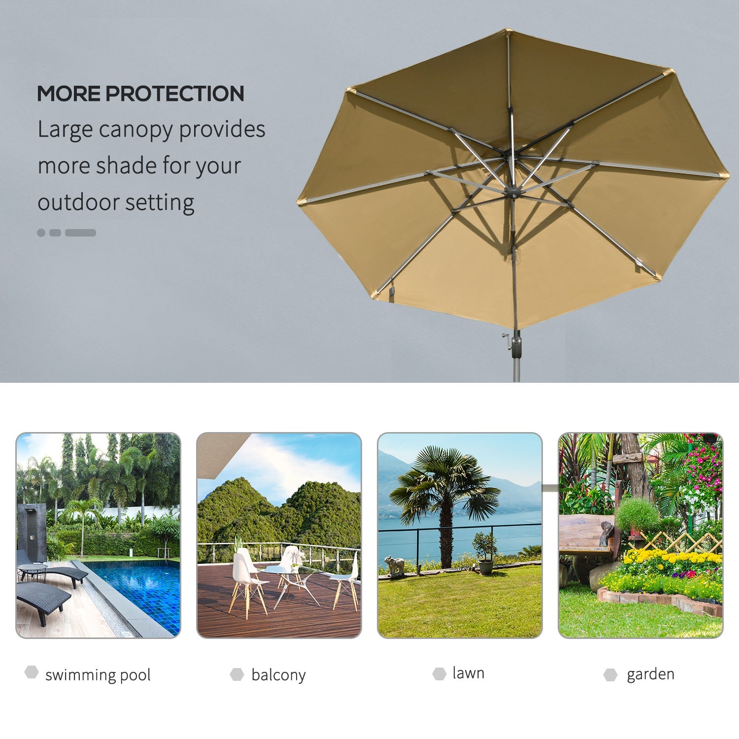 Outsunny 3m Solar LED Cantilever Parasol - Adjustable Garden Umbrella