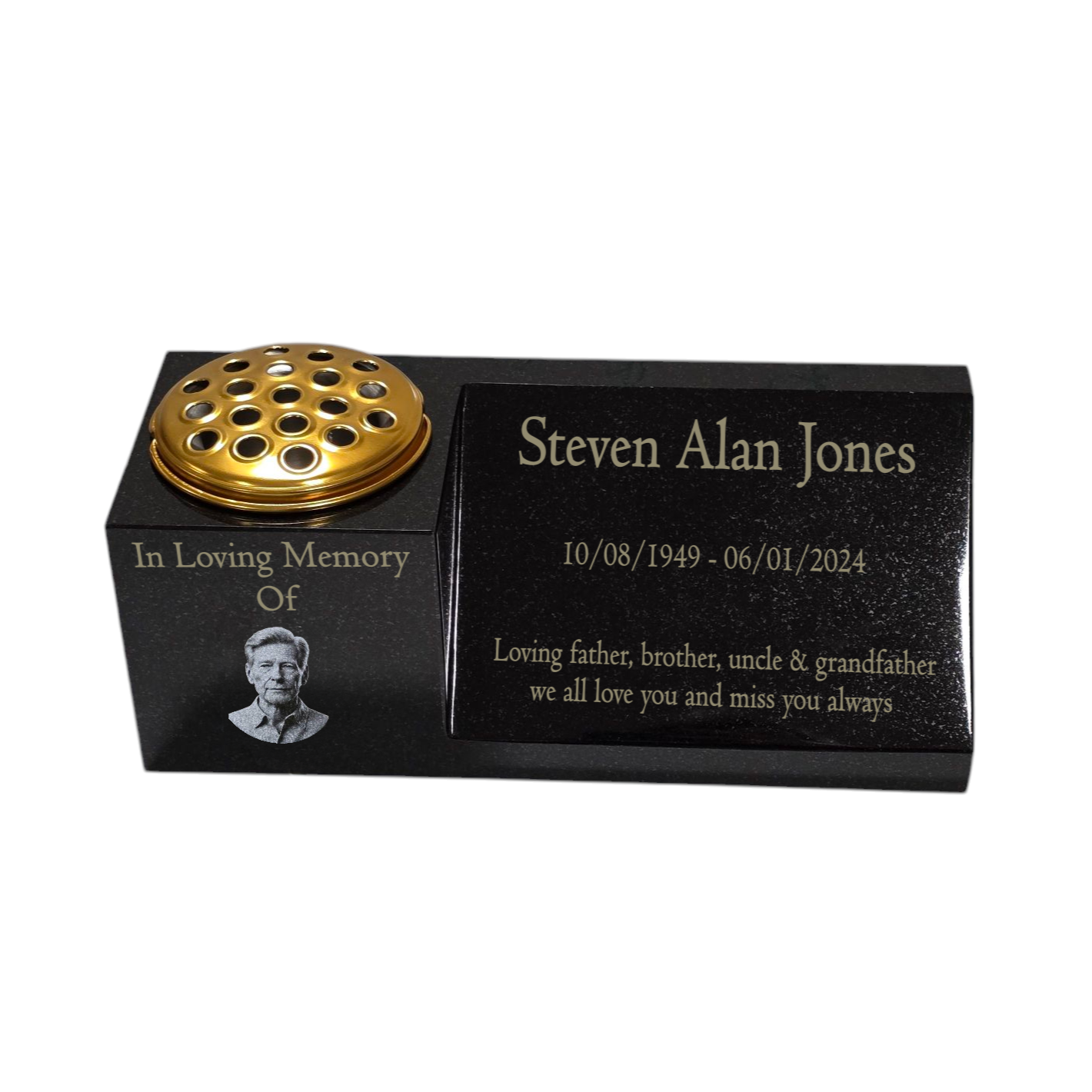 Granite Memorial Vase with Portrait and Plaque Combination, Solid Granite, 16x6x6inchs, 20KG, Includes Flower Pot Insert