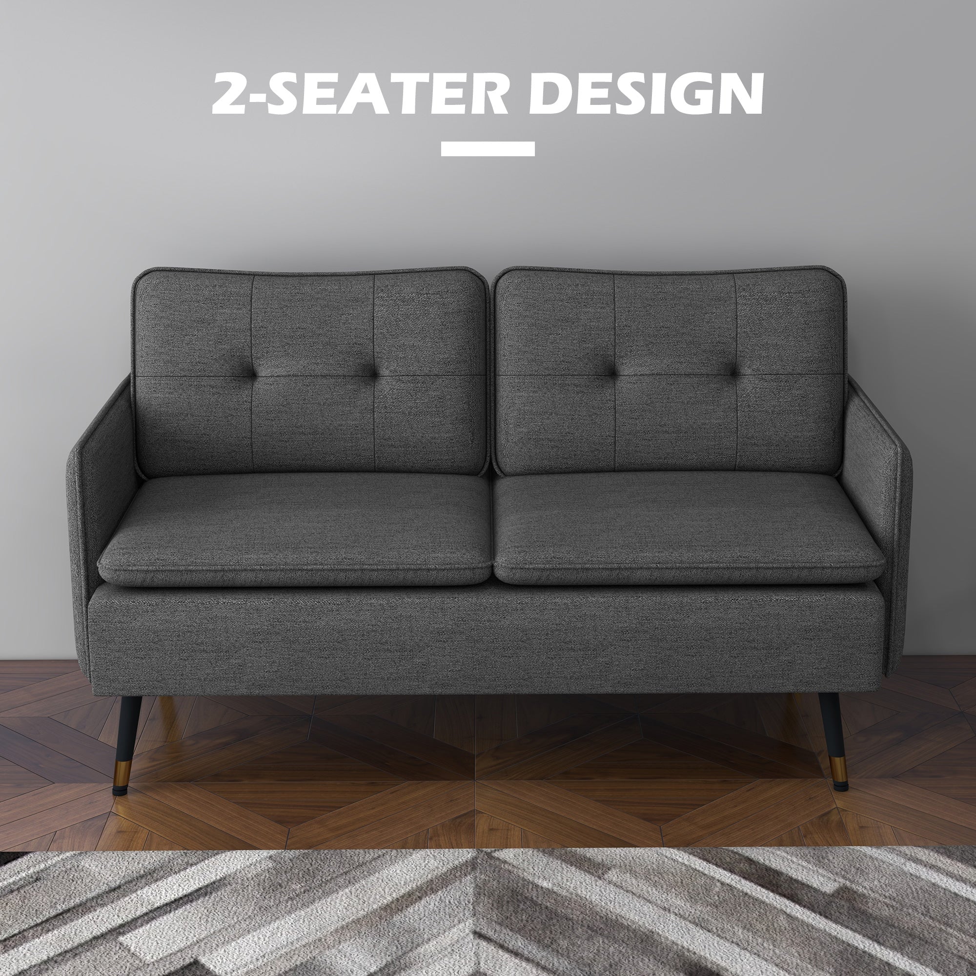 HOMCOM Modern Upholstered Two Seater Sofa for Bedroom Living Room Dark Grey