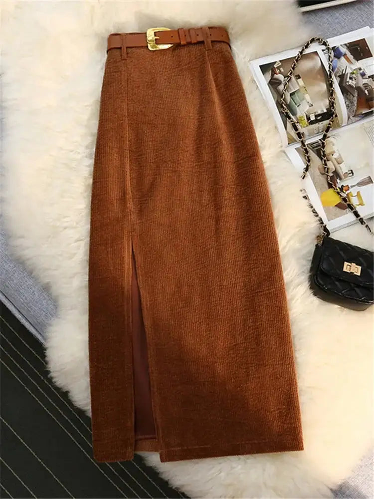 Elegant Women's Corduroy Skirt - Soft Polyester, Flattering Fit, Versatile Style