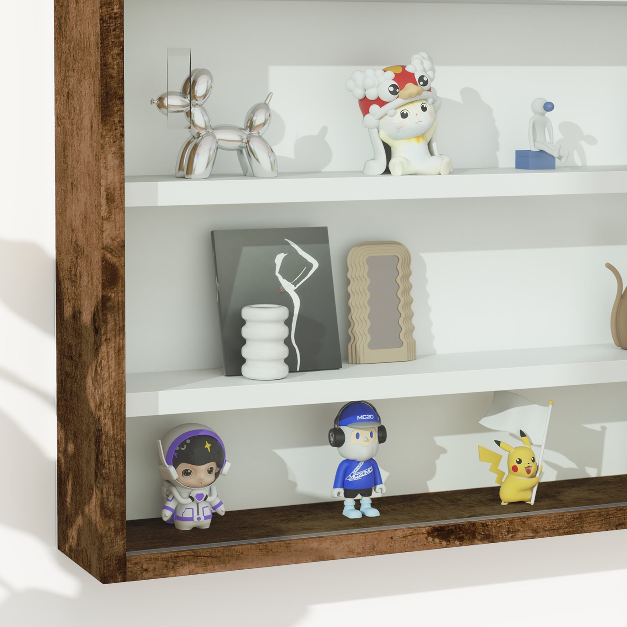 HOMCOM 5-Tier Wall Display Shelf Unit Cabinet w/ Shelves Glass Doors brown