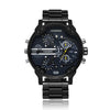 CAGARNY 6820 Fashionable Business Style Large Dial Dual Time Zone Quartz Movement Wrist Watch with Stainless Steel Band & Calendar Function for Men((Black Steel Band Blue Window), Black Steel Band Blue Window, Steel Band White Window                   ...