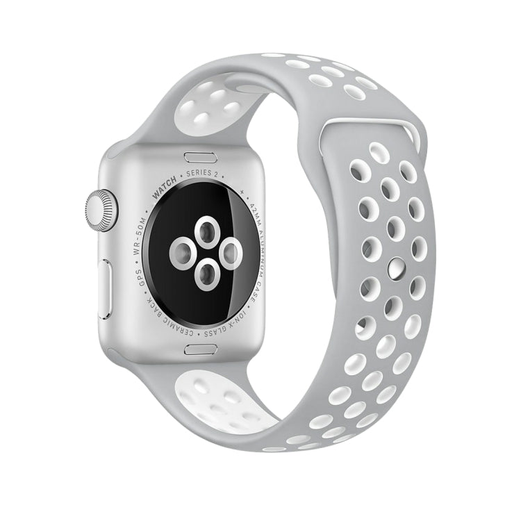 For Apple Watch Series 10 42mm / 9&8&7 41mm / SE 3&SE 2&6&SE&5&4 40mm / 3&2&1 38mm Fashionable Classical Silicone Sport Watch Band(Grey White), WA1230A, WA1230B, WA1230BG, WA1230BH, WA1230BL, WA1230BM, WA1230BR, WA1230BY, WA1230C, WA1230D, WA1230DW    ...