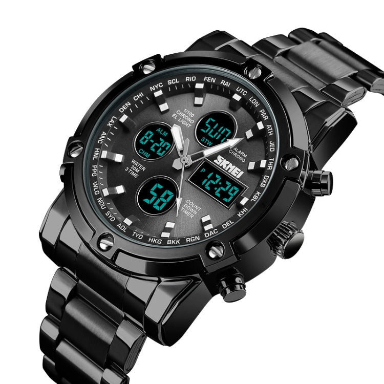 SKMEI 1389 Multifunctional Men Business Digital Watch 30m Waterproof Large Dial Wrist Watch with Stainless Steel Watchband , 1389 Black, 1389 Blue, 1389 Silver