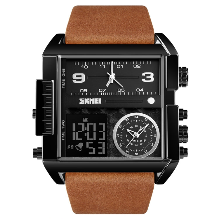 SKMEI 1391 Multifunctional Men Business Digital Watch 30m Waterproof Square Dial Wrist Watch with Leather Watchband