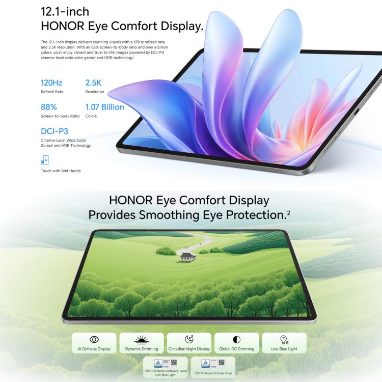 Honor Pad 10 WiFi Tablet PC, 12.1 inch 12GB+512GB MagicOS 9.0 Qualcomm Snapdragon 7 Gen3 Octa Core, 12GB+512GB