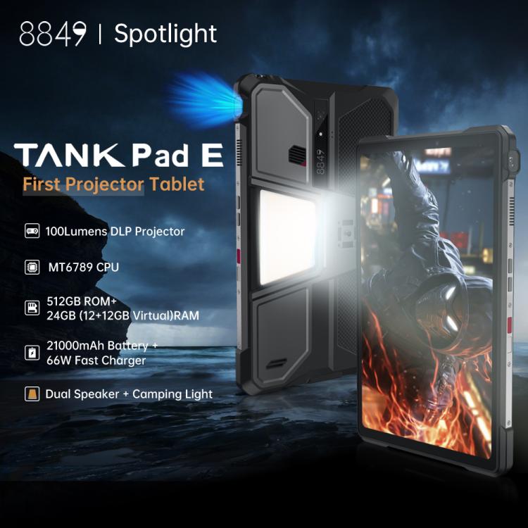 Unihertz 8849 Tank Pad E Rugged Tablet PC & Projector, 12GB+512GB, 10.95 inch Android 14 MT6789 Octa Core 4G Network, EU Plug, Tank Pad E 4G Network
