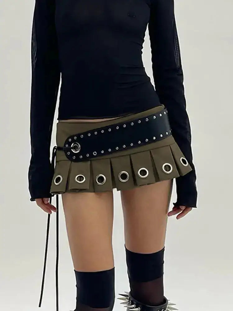 Chic Women's Mini Pleated Skirt with PU Belt - Stylish Flirty Design in Vibrant Colours