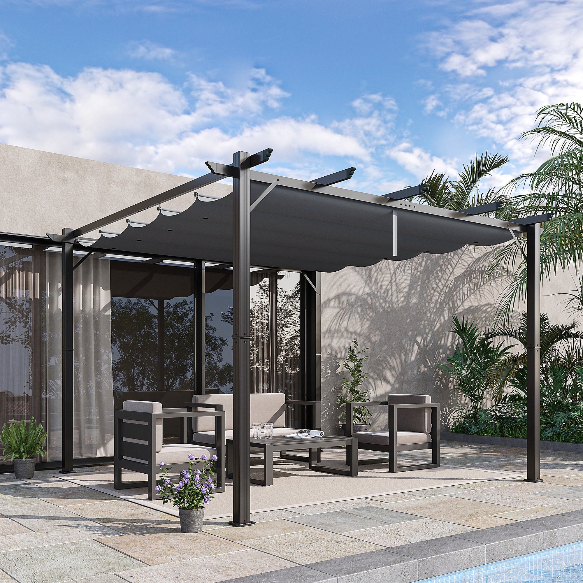 Outsunny 3x3(m) Pergola Gazebo Sun Shade Shelter Aluminium Garden Canopy, Grey