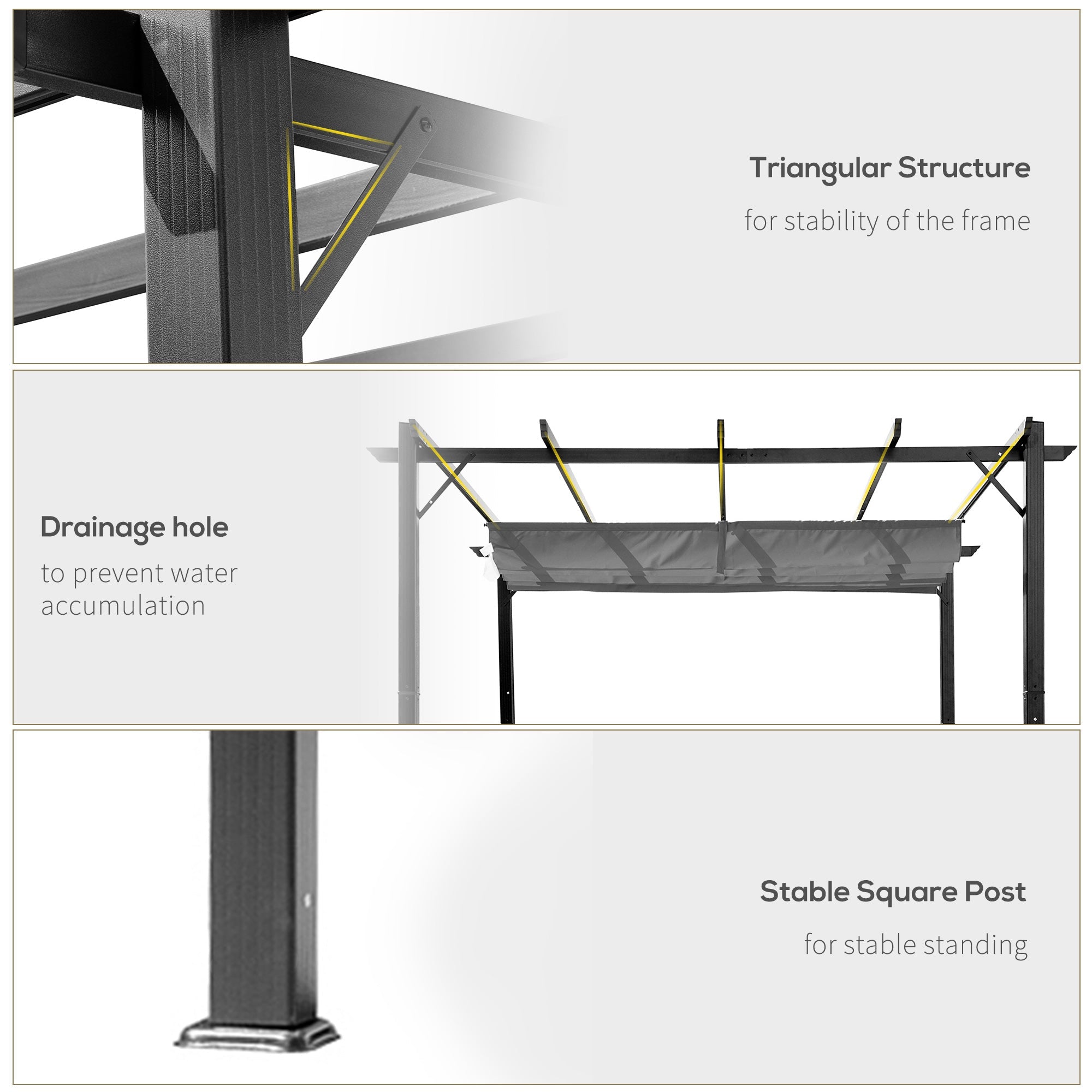 Outsunny 3x3(m) Pergola Gazebo Sun Shade Shelter Aluminium Garden Canopy, Grey