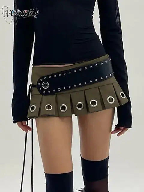 Chic Women's Mini Pleated Skirt with PU Belt - Stylish Flirty Design in Vibrant Colours