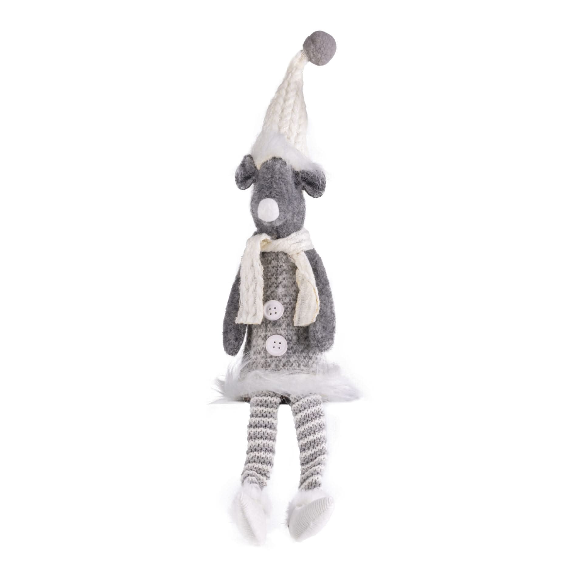 Silver Mouse w/Dangly Legs Checked Xmas Ornament