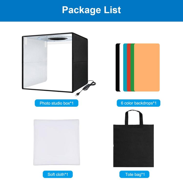 40cm Folding Portable Ring Light USB Photo Lighting Studio Shooting Tent Box with 6 x Color PVC Backdrops, Size: 40cm x 40cm x 40cm