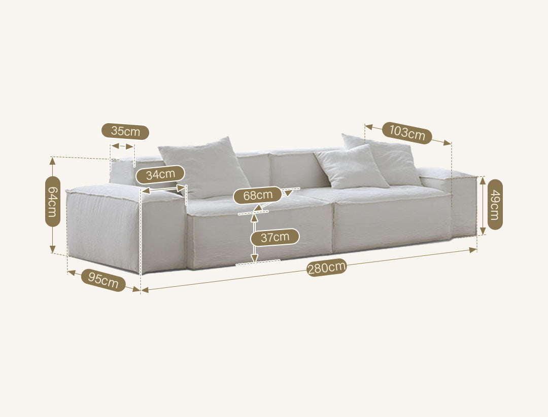 Zaavan Three Seater Sofa, Modular Sofa, White Linen