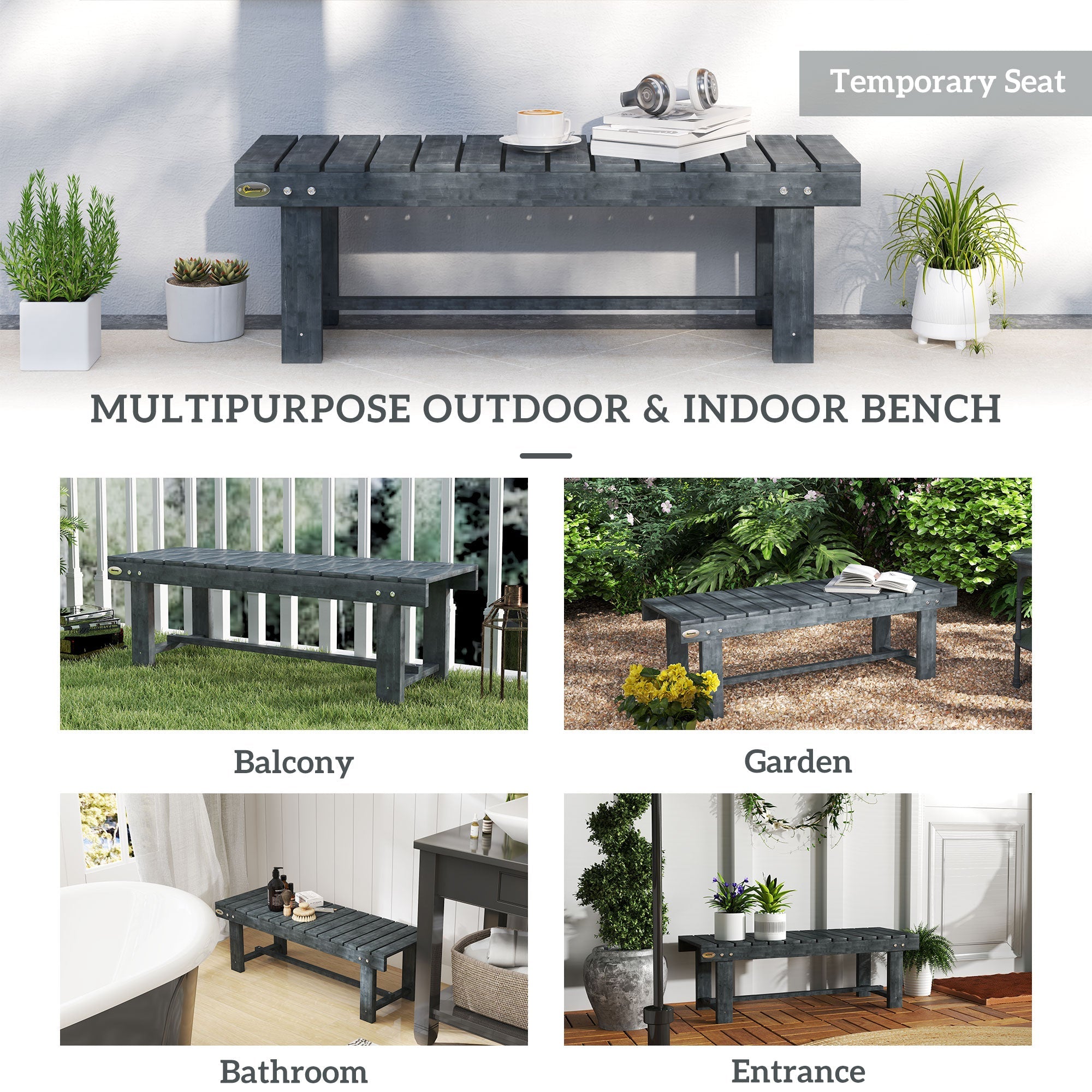 Outsunny 1.1M Outdoor Garden Bench Patio Loveseat Fir Wood 2 Person
