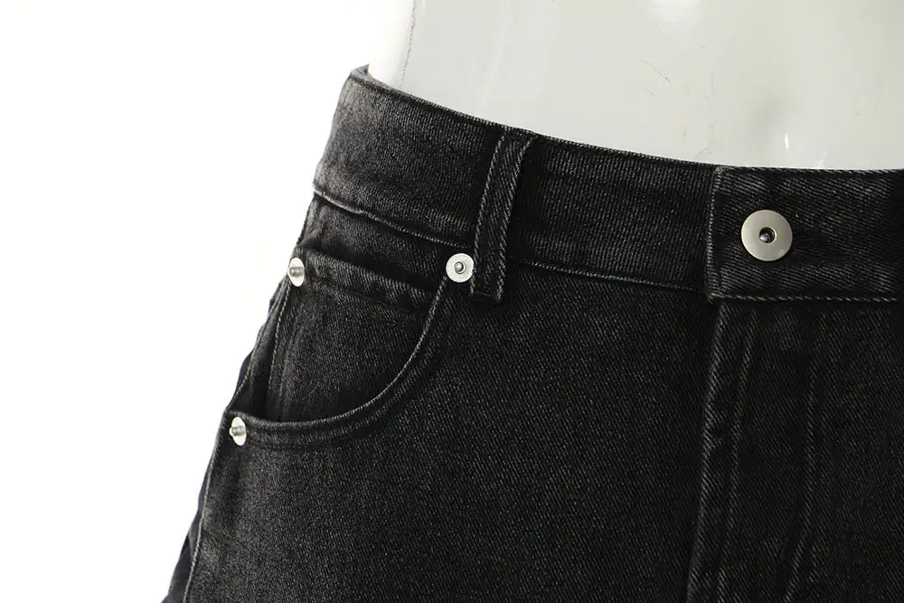 Feathered Elegance A-Line Denim Skirt for Women - Chic High-Rise Summer Fashion