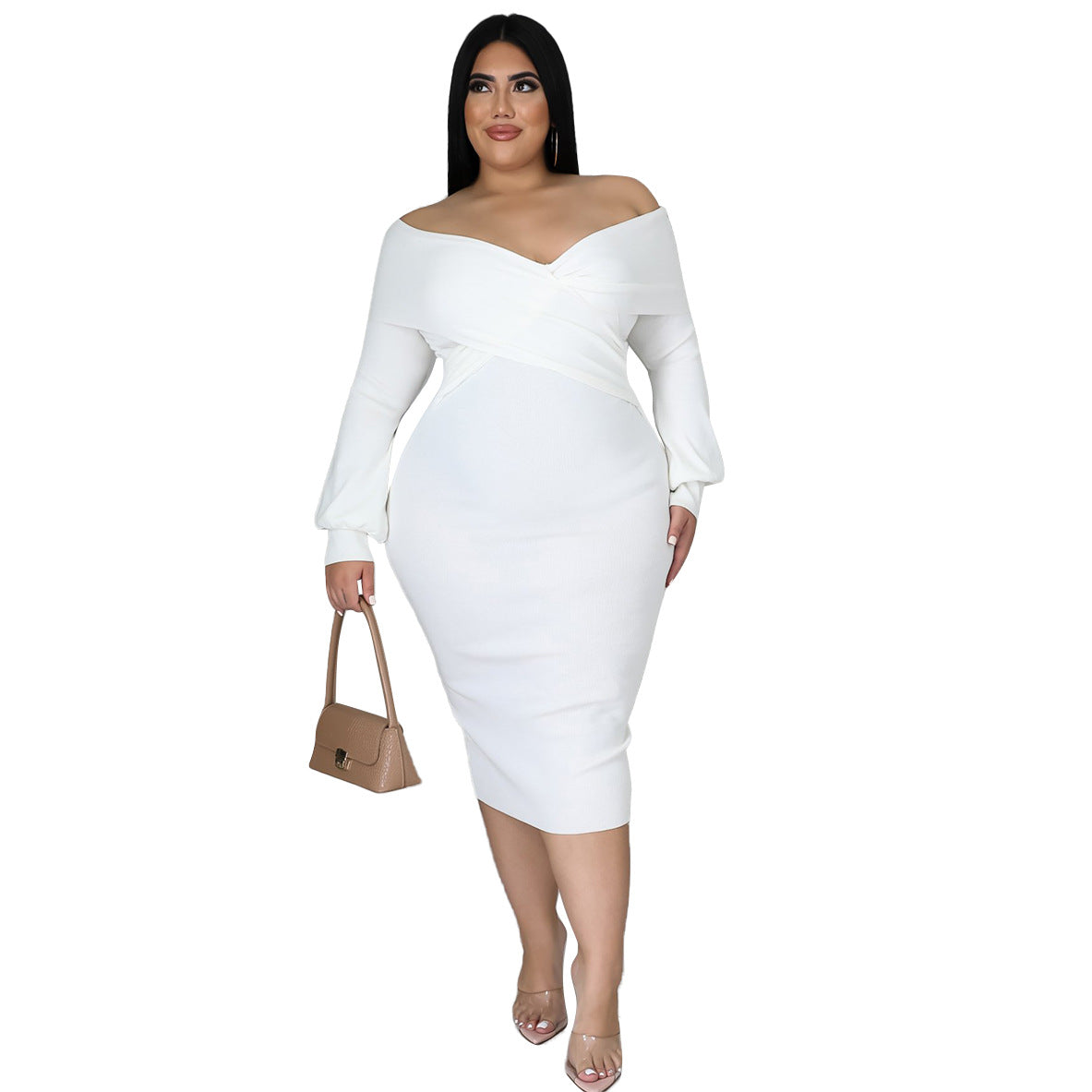Women's Solid Color Plus-Size Solid-Colored Dress
