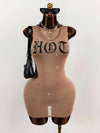 Women's Printed Sleeveless Sexy Waist-Cinching Sheath Dress