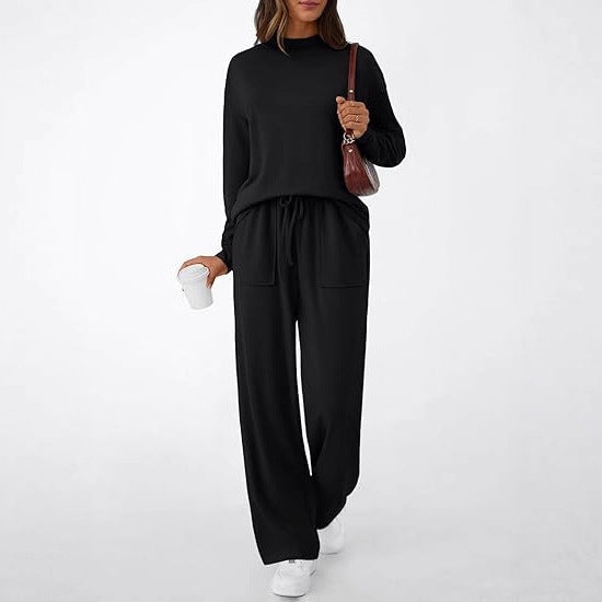 Women's Drawstring With Pockets Pure Color All-matching Casual Fashion Set