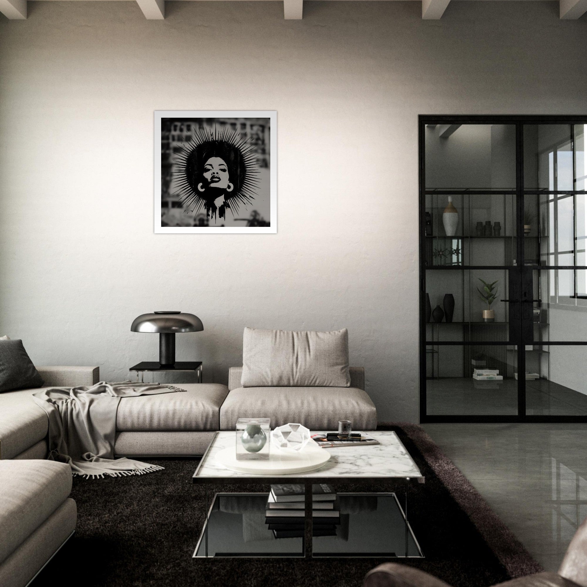 Afro Woman Silhouette Art Print – Grayscale Modern Wall Poster | Bold Feminine Decor