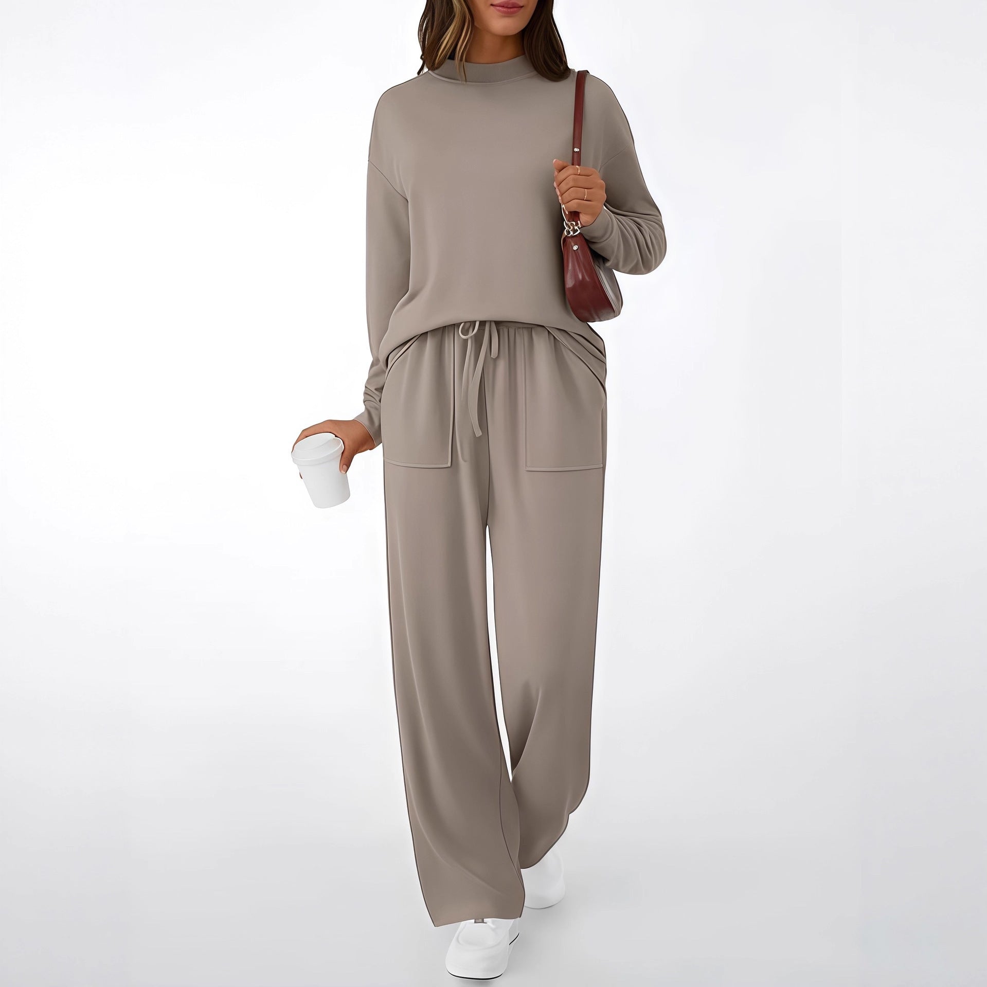 Women's Drawstring With Pockets Pure Color All-matching Casual Fashion Set
