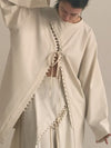 Cream Lace-Up Detail Top And Asymmetric Maxi Skirt Set