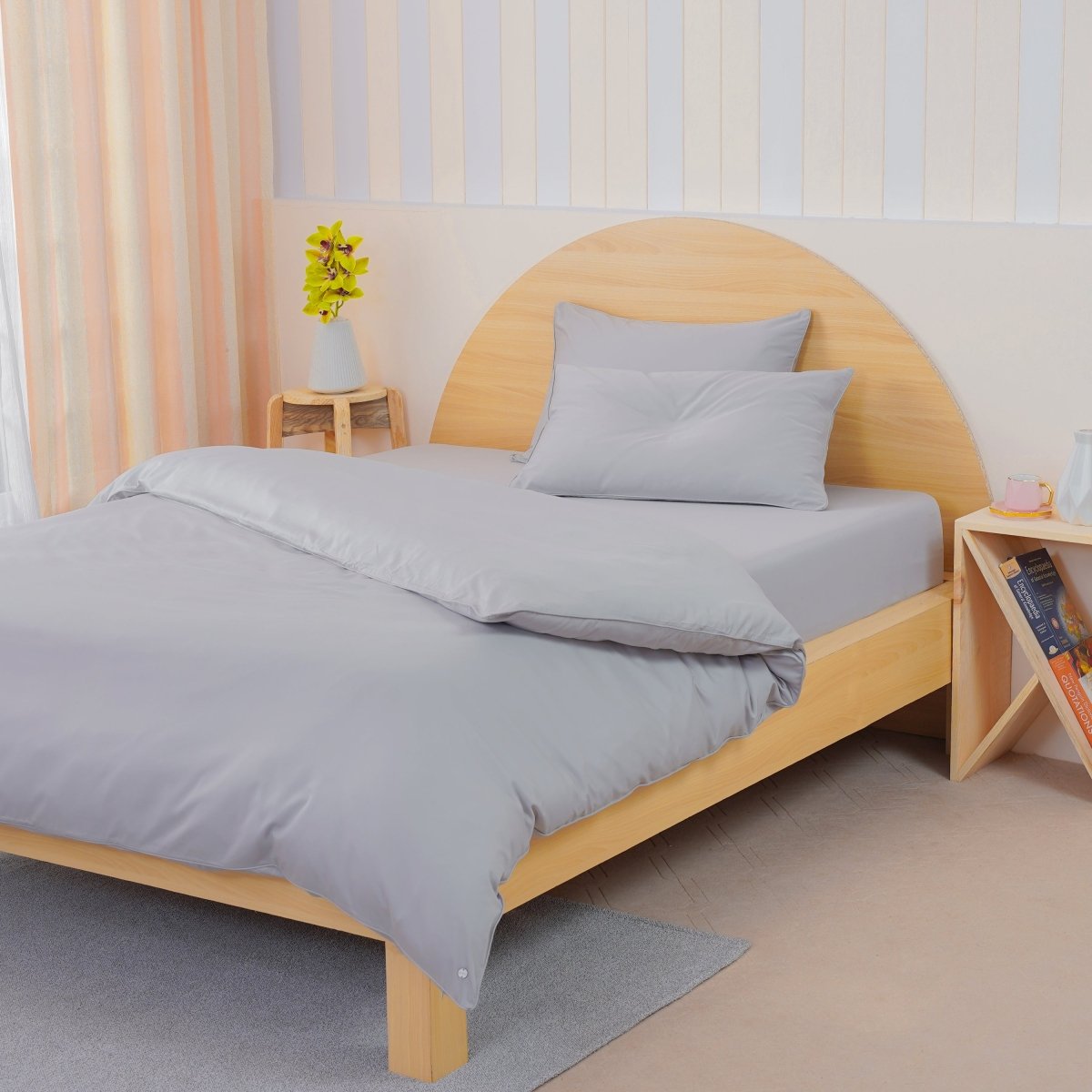 Ackly Bamboo - Dove Grey Duvet Cover, Fitted Sheet & Pillowcases Set