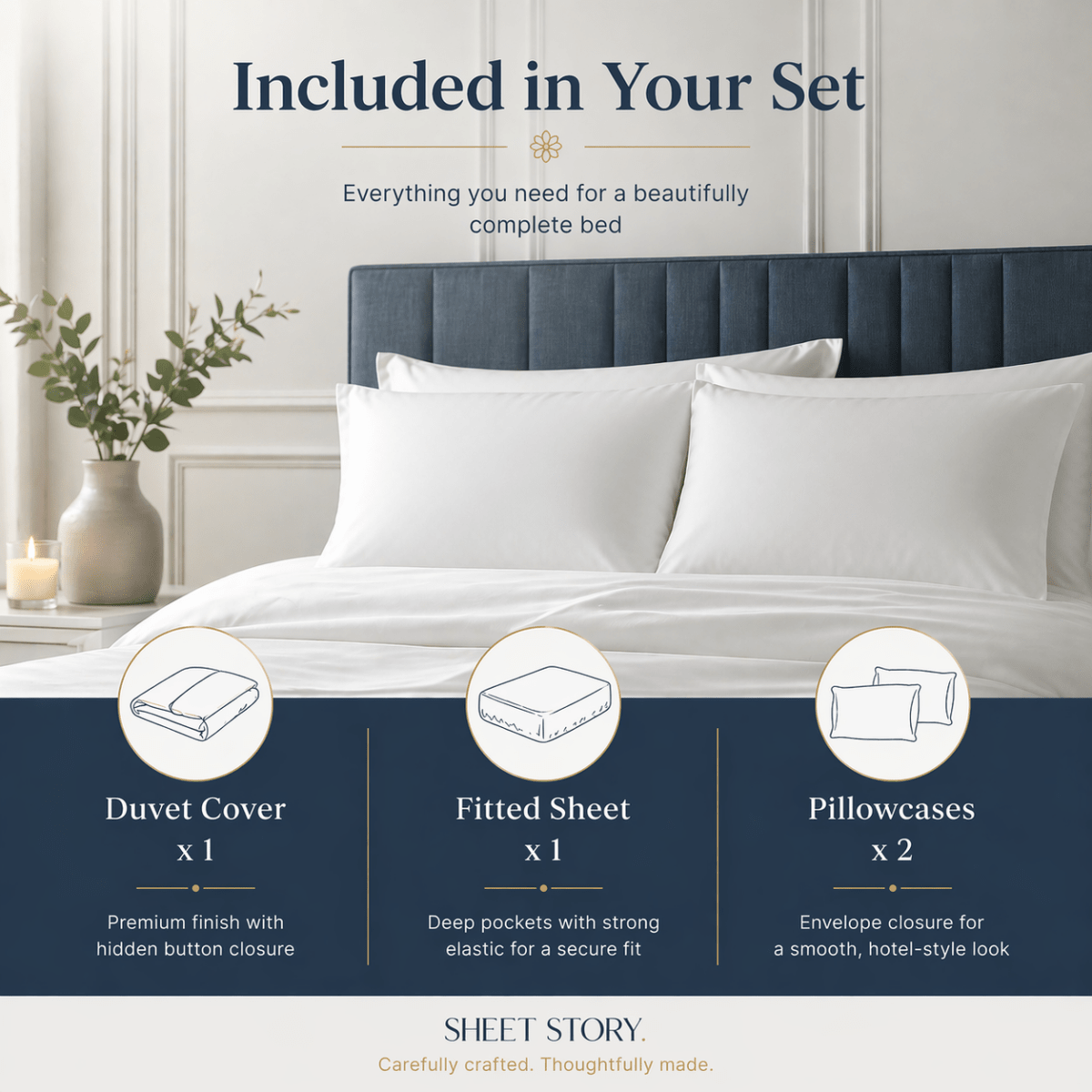 Ackly Bamboo - White Duvet Cover, Fitted Sheet & Pillowcases Set