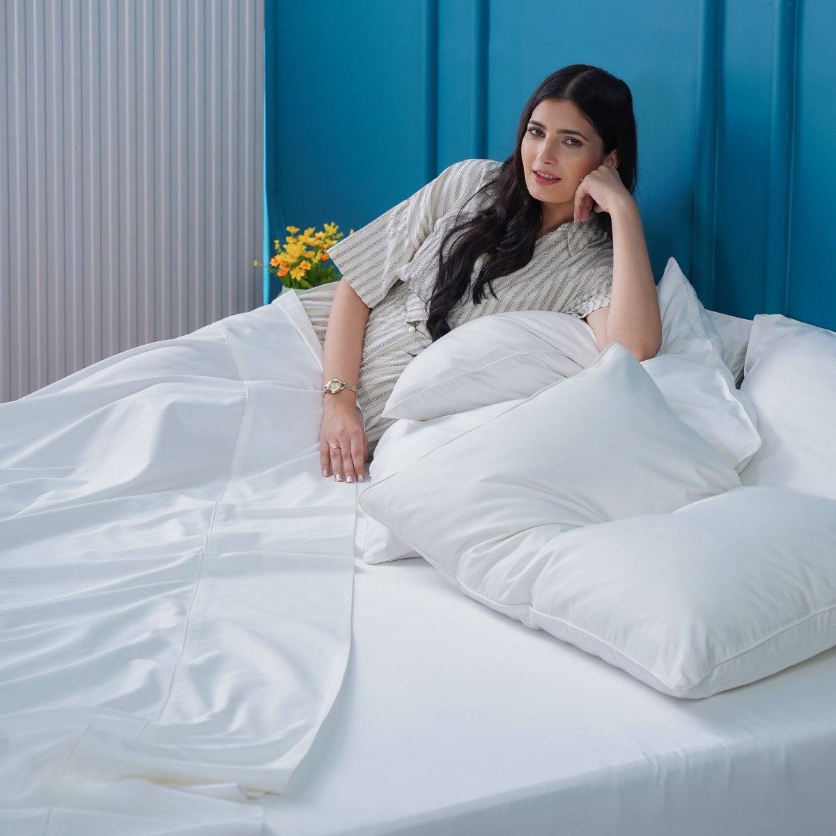 Ackly Bamboo - White Duvet Cover, Fitted Sheet & Pillowcases Set