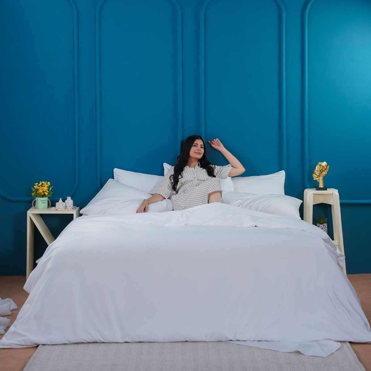 Ackly Bamboo - White Duvet Cover, Fitted Sheet & Pillowcases Set