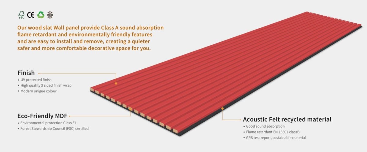 Acoustic Wall Panels in Red Wonder with Black Backing - Zestio